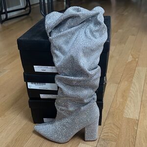 Elegant Silver Rhinestone Women's Boots